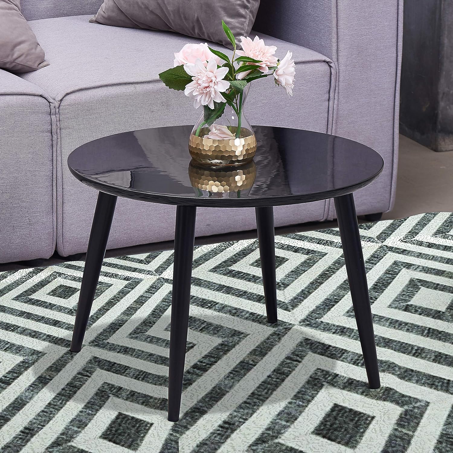 TaoHFE Coffee Table, Round Coffee Table Black for Living Room: Kitchen & Dining