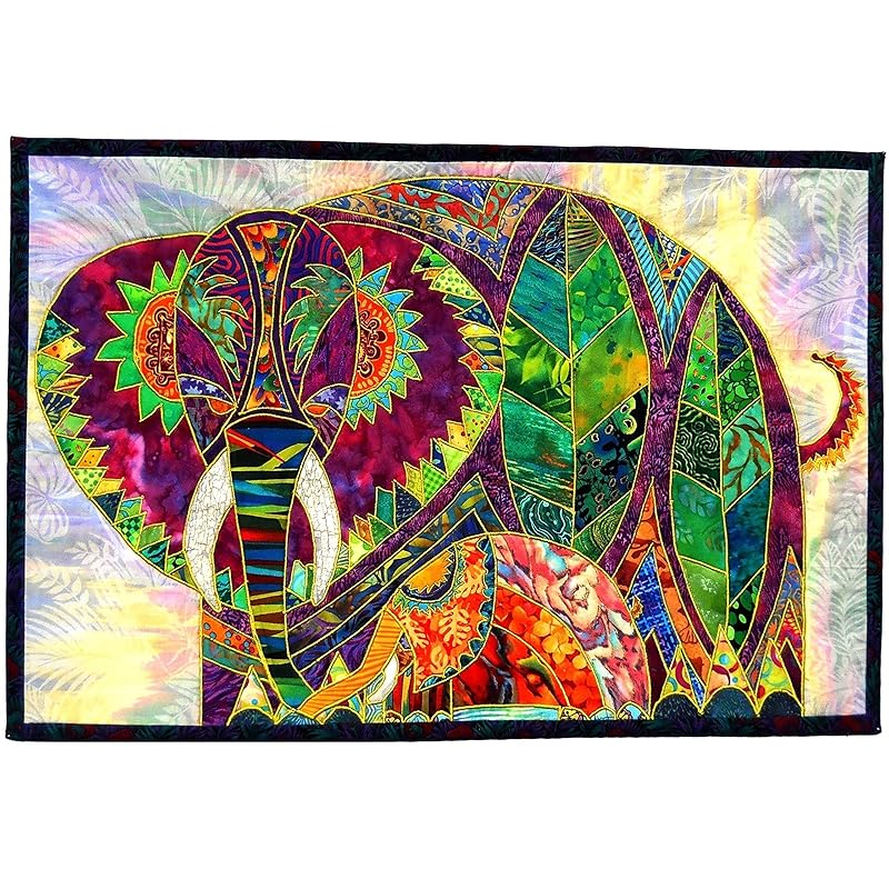 Amazon.com: Textile Wall Hanging Animal Art Quilt Tapestry, Mama and Baby Elephants, OOAK New ...