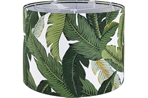 GO&SO Tropical Lamp Shades - Natural Burlap Drum Lampshades with Greenery Leaf Print - 13" Top x 13" Bottom x 10" High - Ideal for Table & Floor Lamps - Hand Crafted - Farmhouse Decor - Assembly Required