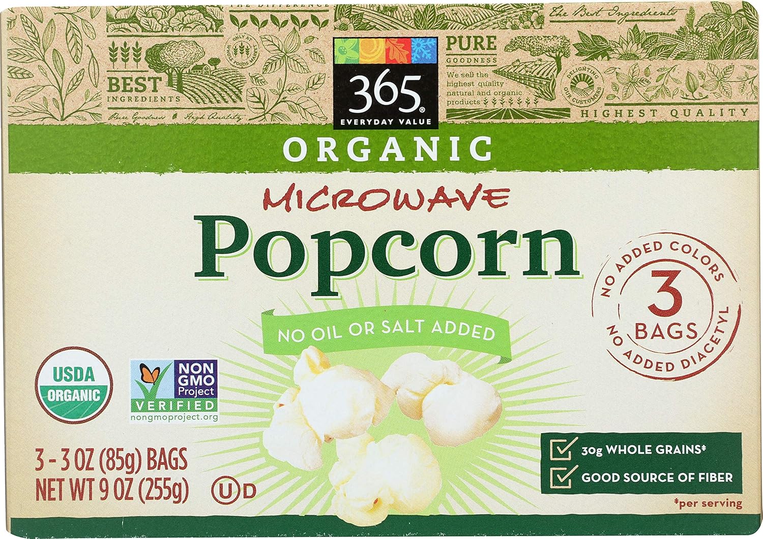 365 Everyday Value, Organic Microwave Popcorn, No Oil or