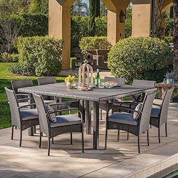 Amazon Com Christopher Knight Home Coral Outdoor 9 Piece Wicker