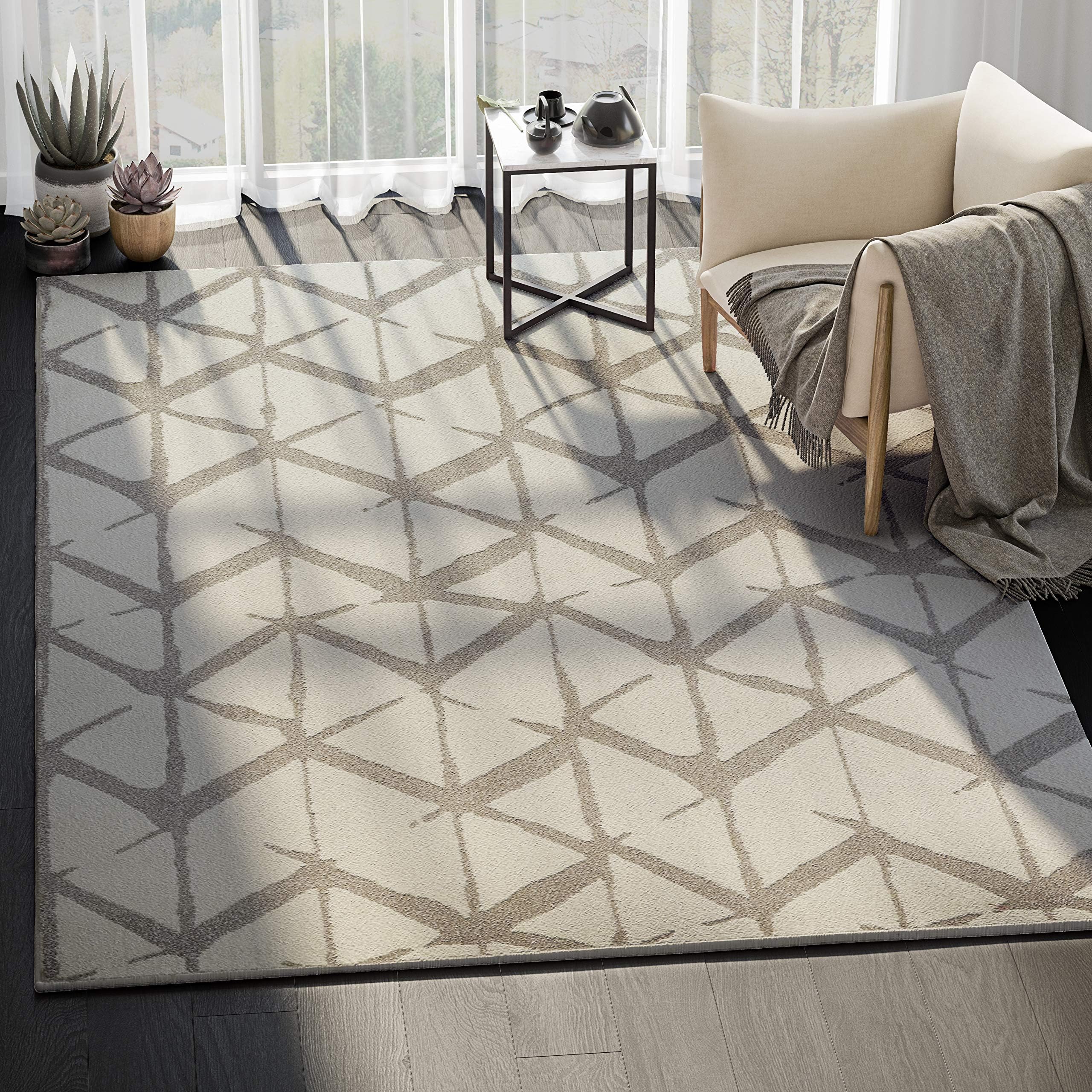 Abani Rugs Large Ivory Grey & Beige Geometric Eclectic Contemporary Area Rug Modern Style Accent, Laguna Collection | Turkish Made Superior Comfort & Construction | Stain Shed Resistant, 4 x 6 Feet