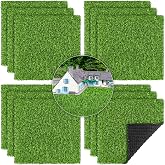 Aodaer 24 Pack Artificial Grass Mat 12 x 12 Inch Fake Grass Square Mat Synthetic Turf Patch Tiles with Drainage Hole for DIY Decoration Balcony Patio Chicken Nesting, Spring Green