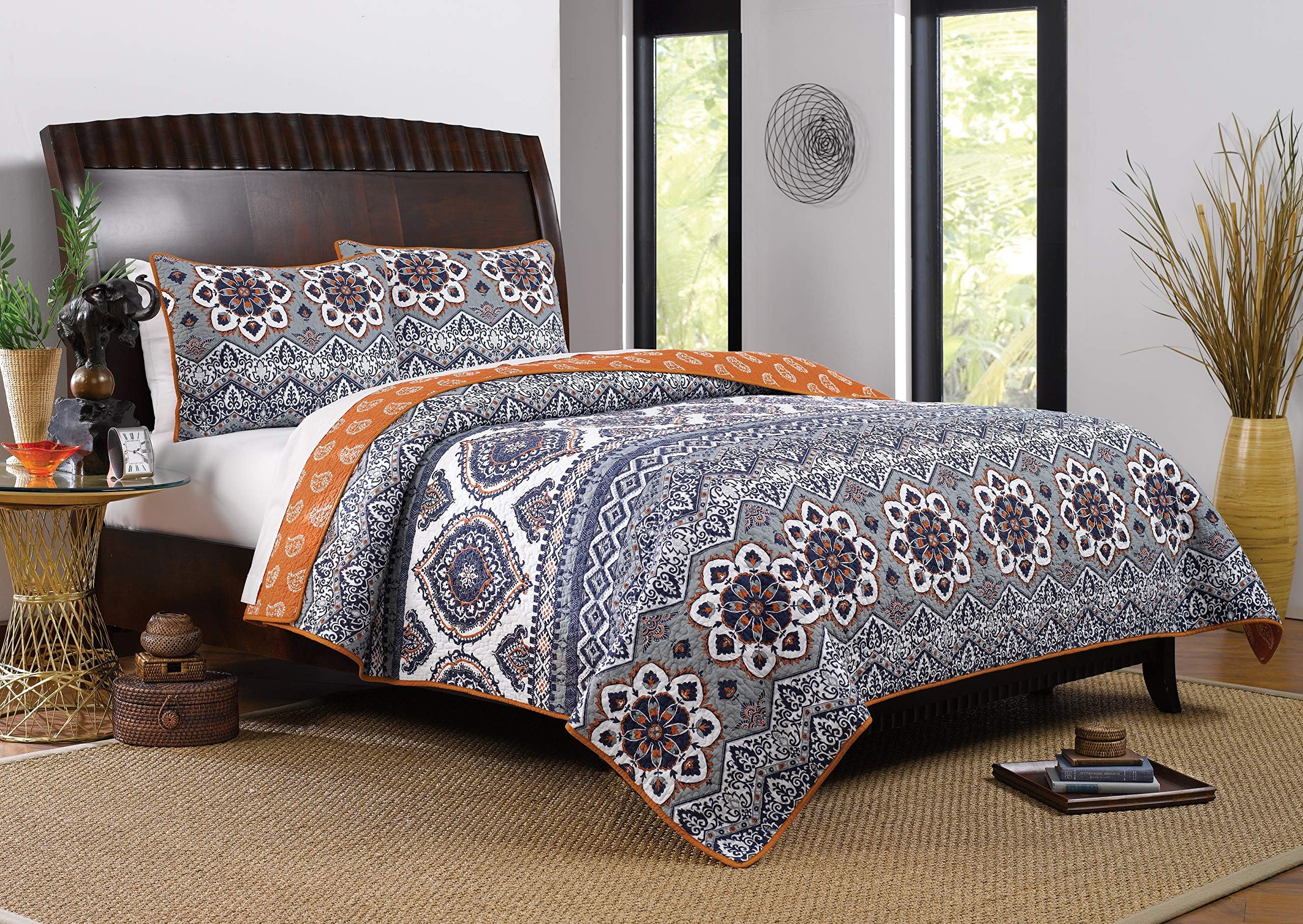 Greenland HomeMedina Reversible Cotton Quilt Set, 3-Piece Full/Queen, Saffron