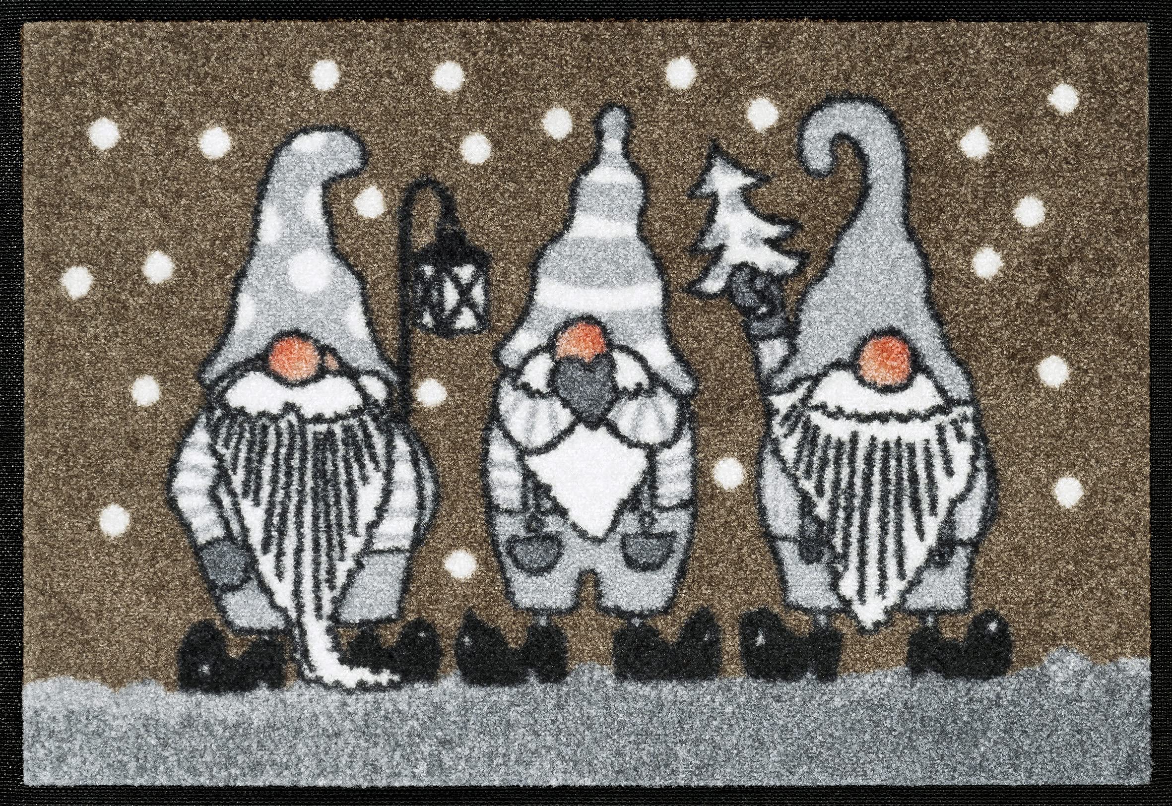 Wash+Dry Doormat Winter Dwarfs Taupe 40 x 60 cm Washable Indoor and Outdoor Use