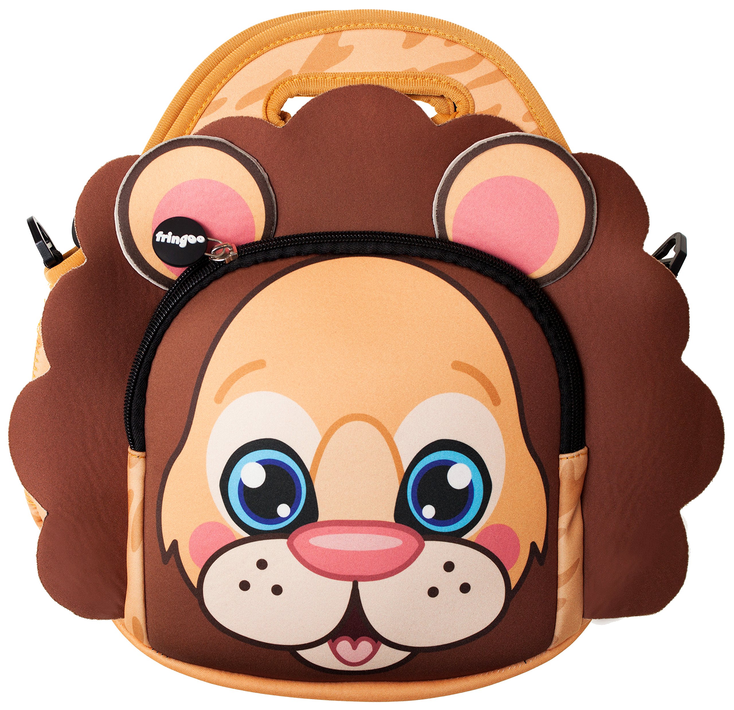 Fringoo® Kids Lunch Bag - Made from Neoprene Thermal Insulated Material - School Lunch Bag - Zipped Pocket Shoulder Strap (Lion)