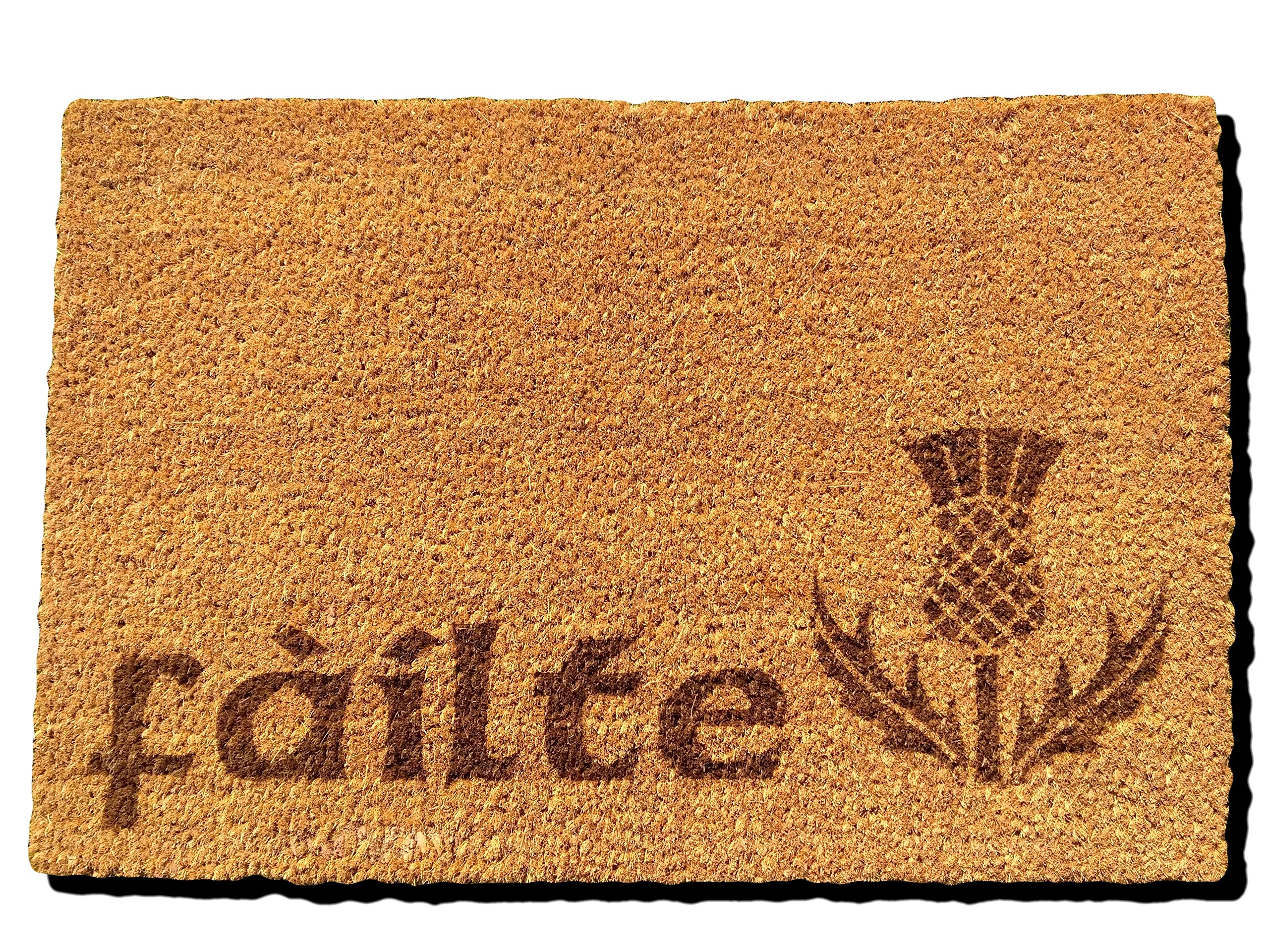 FAILTE IRISH SCOTTISH GAELIC WELCOME DOOR MAT 60x40 cm COIR DOORMAT OUTDOOR INDOOR ENTRANCE RUG PRESENT HOUSE WARMING GIFT (FAILTE THISTLE)