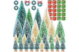 Iceyyyy 56 Pcs Artificial Mini Christmas Trees Set - Miniature Sisal Frosted Christmas Trees Bottle Brush Trees for DIY Crafts Home Table Top Decor