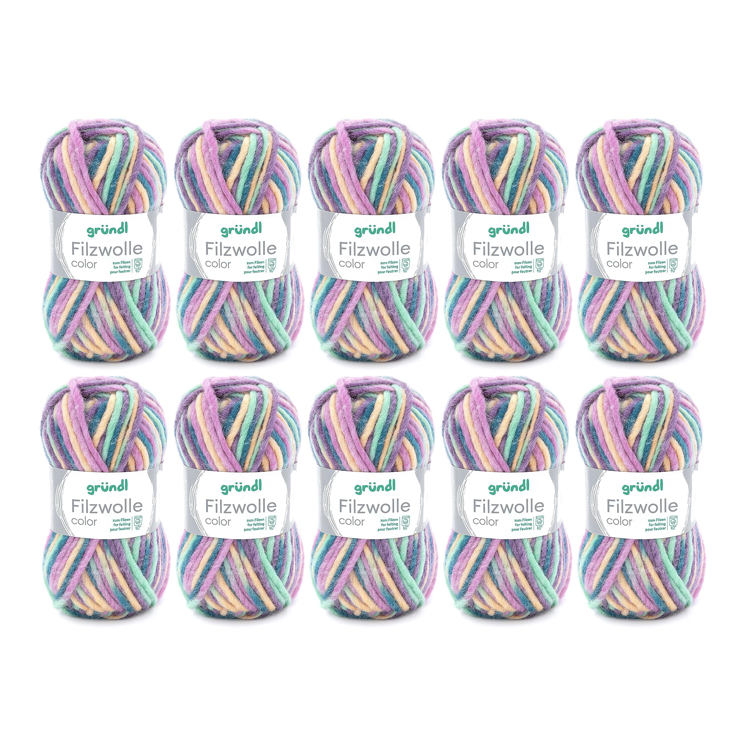 Gründl 2614/42 coloured felt wool value pack: 10 balls 50 g each, wool, rose-grün-multicolor, 31 x 32 x 6 cm