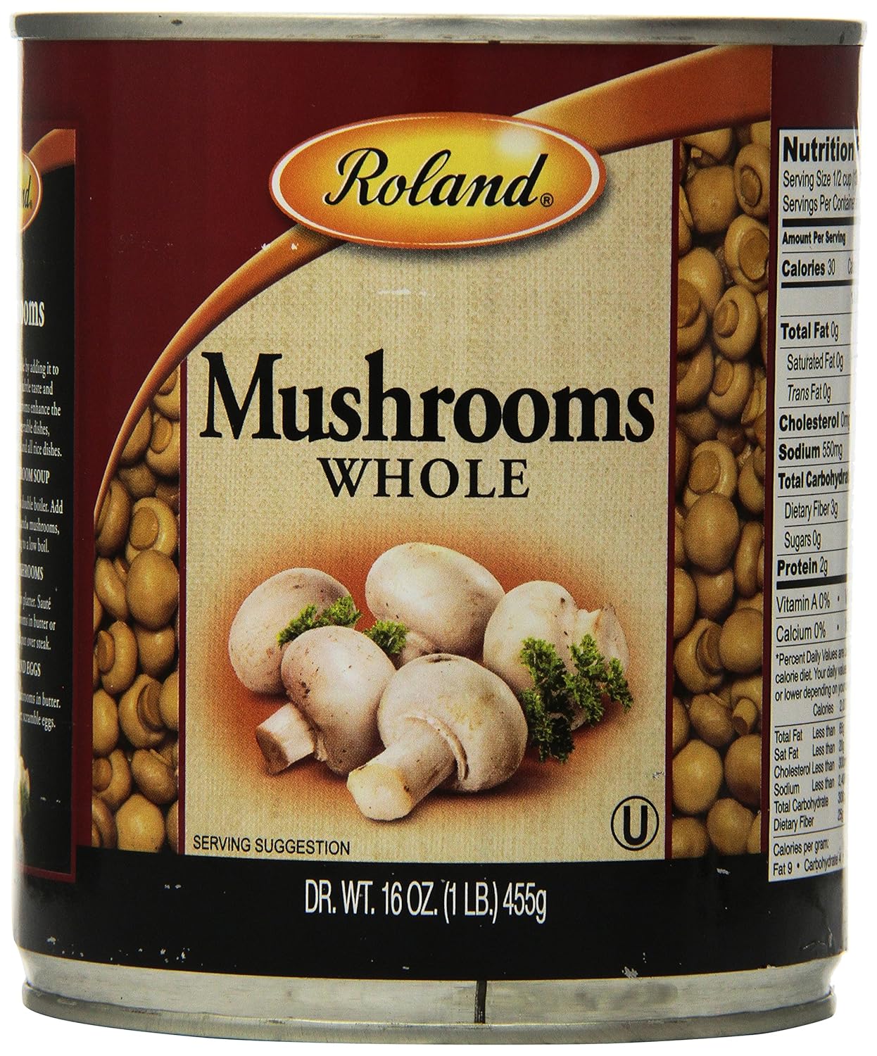 Roland Mushrooms, Whole, 16 Ounce (Pack of 4) Canned And