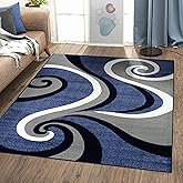 Persian Area Rugs Luxe Weavers Contemporary Abstract Swirl Blue 4'0x5'3 Area Rug Carpet, Stain Resistant Geometric Modern Rug, 0317