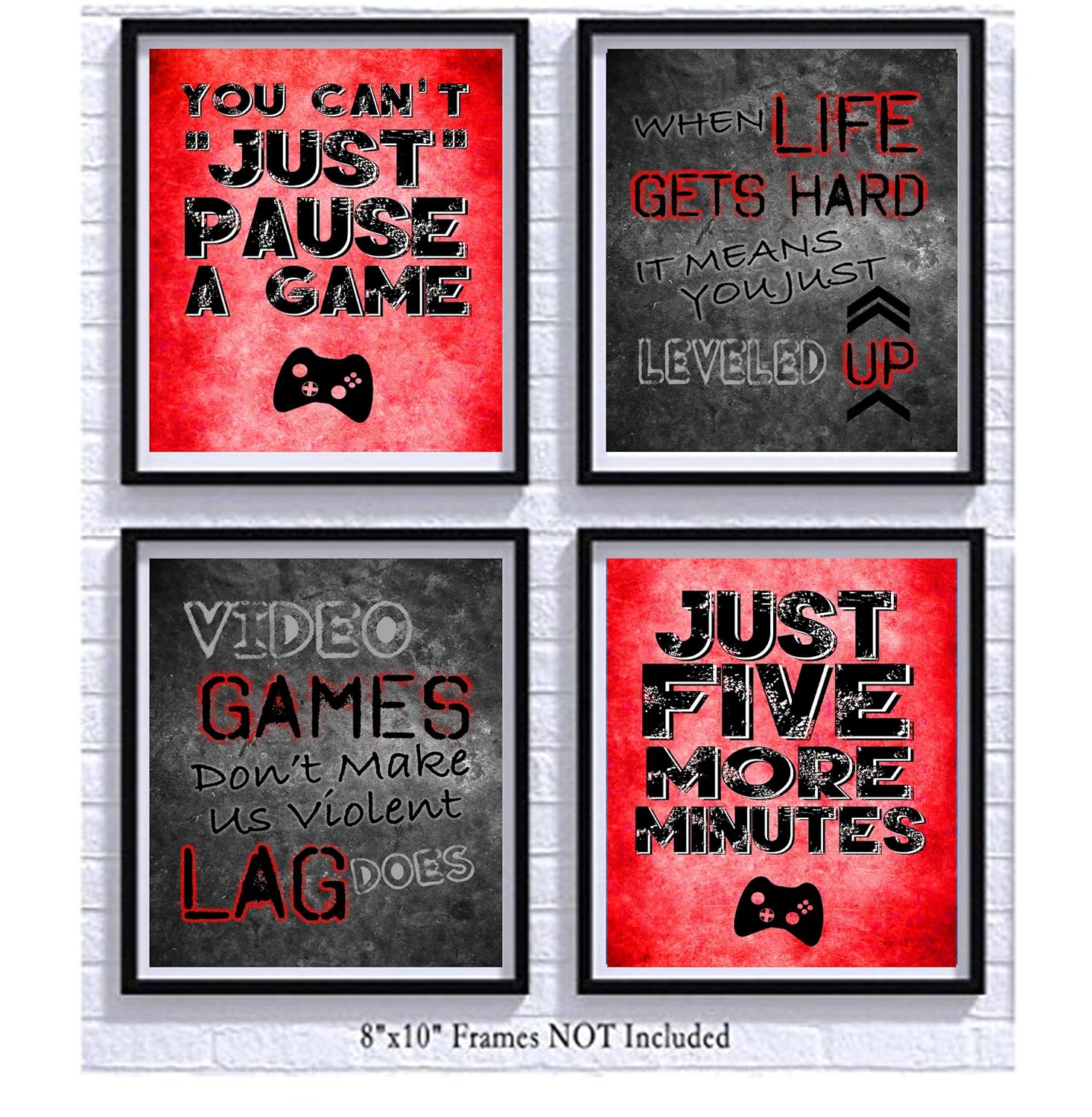 Video Game Themed Art Print Room Wall Decoration (Set or Four) Gamer (Red)