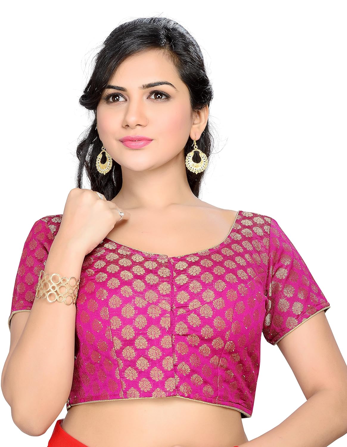 studio shringaar party stunning pink solid short sleeve non-padded blouse