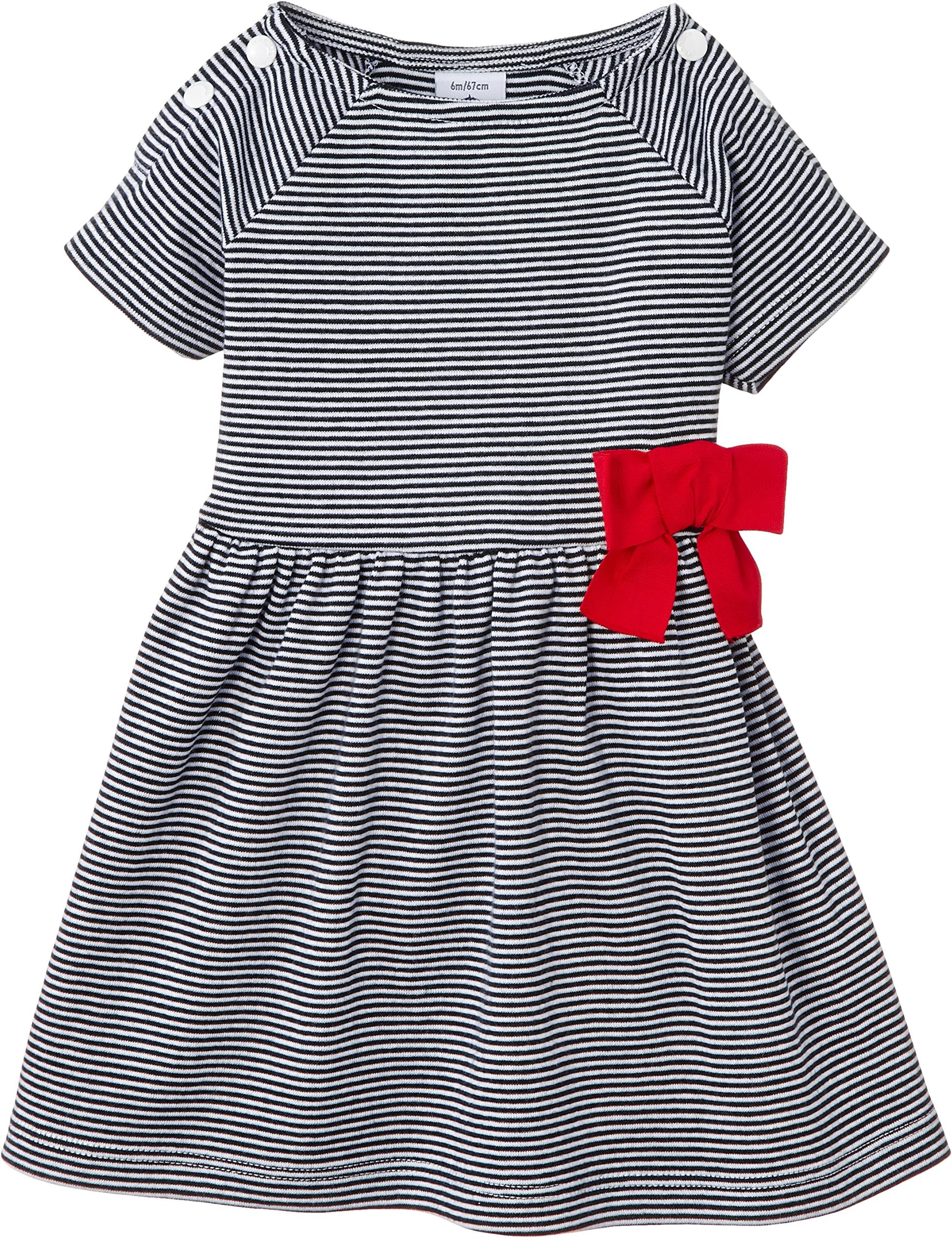 Petit Bateau Striped Dress with Bow (Baby) - Navy/White-12 Months