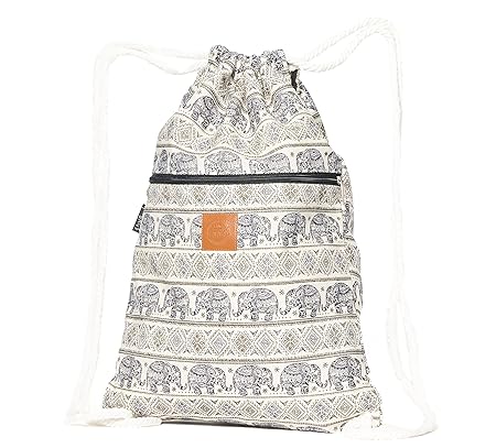T-BAGS Thailand Baumwoll Turnbeutel Hipster - mit Reißverschluss - 24 Designs – Hochwertiger Beutel, Rucksack, Gym-Bag mit ve