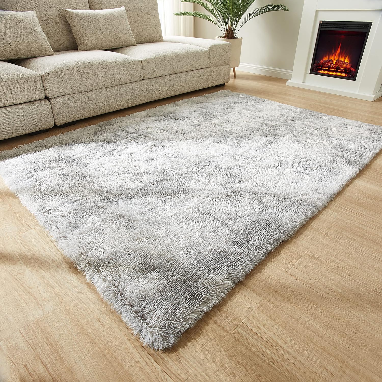 Rugs, Pads & Protectors - GKLUCKIN Shag Ultra Soft Area Rug, Non-Skid Fluffy 6'X9' Tie-Dyed Light Grey Fuzzy Indoor Large Faux Fur Rugs for Living Room Bedroom Nursery Decor Furry Carpet Kids Playroom