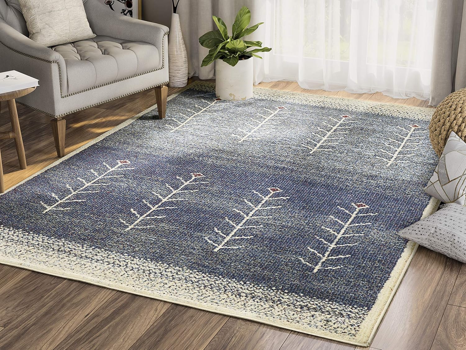 Amazon Com Southwestern Distressed Vintage Style Area Rug Mesa Collection Blue Beige Plant Stalk Design 2 2 X8 Accent Rug By Abani Rugs Kitchen Dining