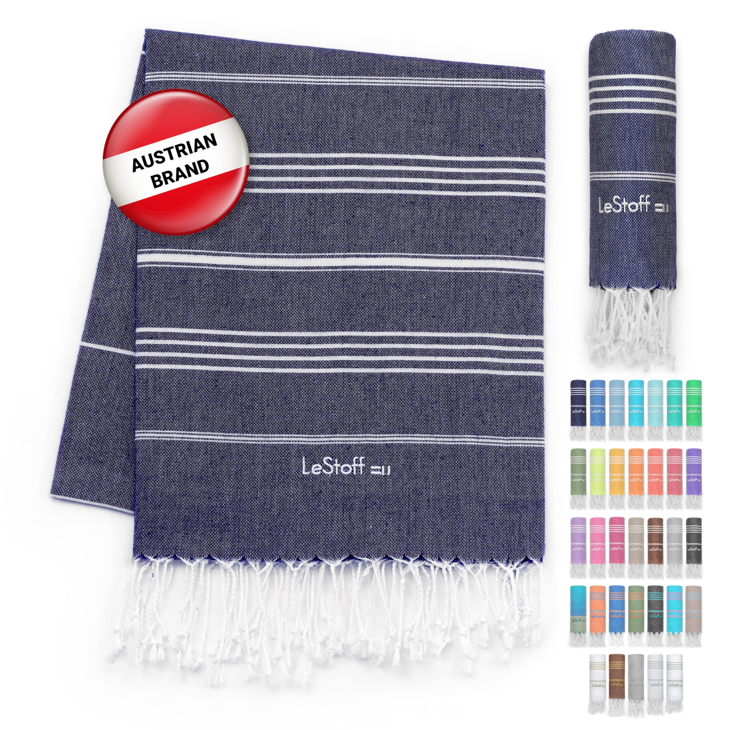 LeStoff Turkish Hammam Towel – 100% organic cotton, 95 x 180 cm, Pre-washed, Absorbent, Quick-drying, Lightweight, Turkish Towel, Hammam Beach Towel, Gym Towel, Beach Throw, Sauna Towel (Navy blue) — image 1