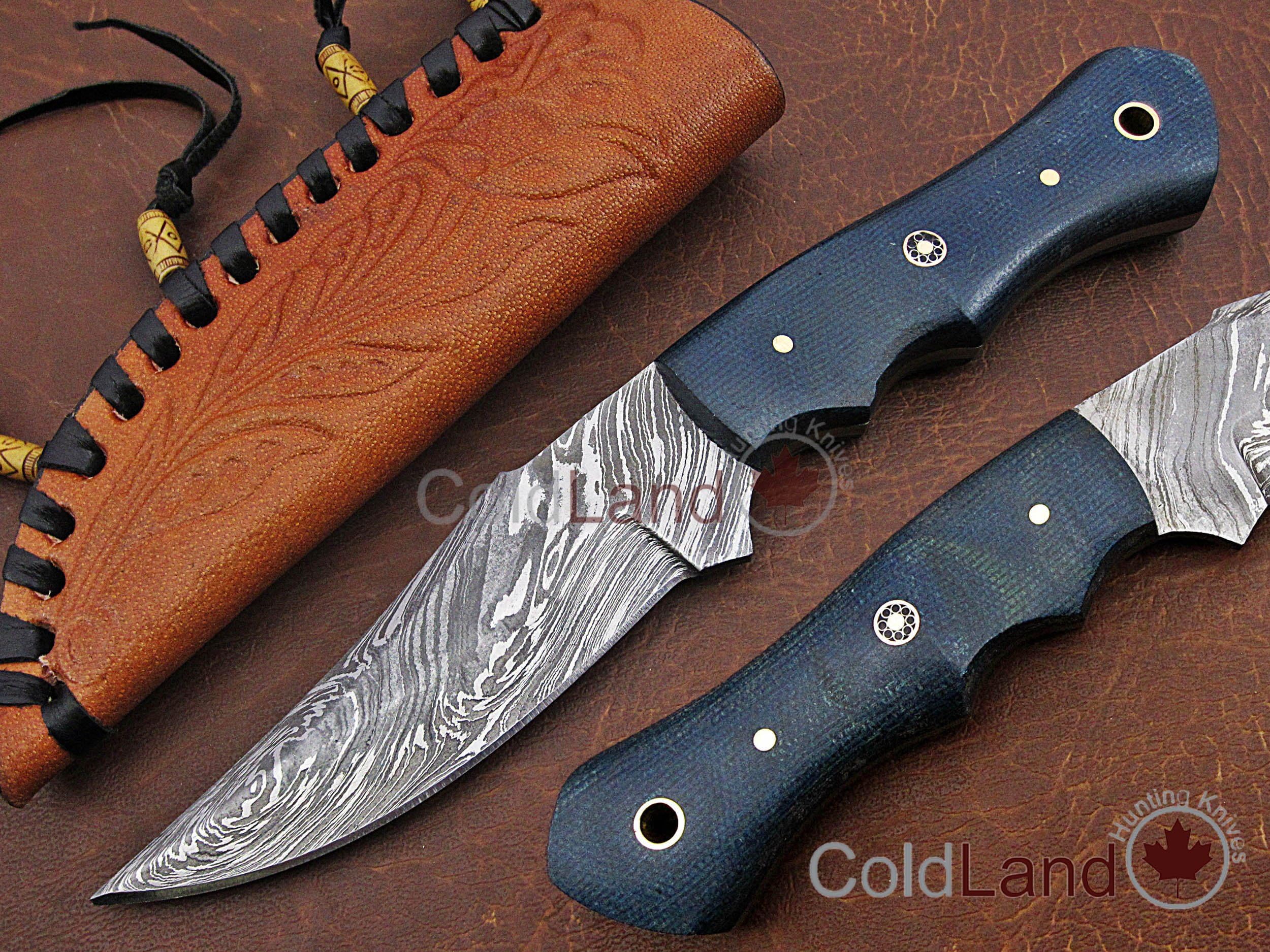 ColdLand | 8" Custom Made Damascus Steel Skinner Hunting Knife TH03-4