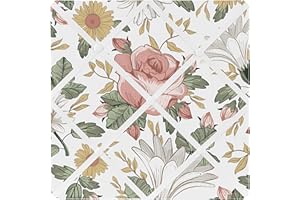 Sweet Jojo Designs Vintage Floral Boho Fabric Memory Memo Photo Bulletin Board - Blush Pink, Yellow, Green and White Shabby Chic Rose Flower Farmhouse