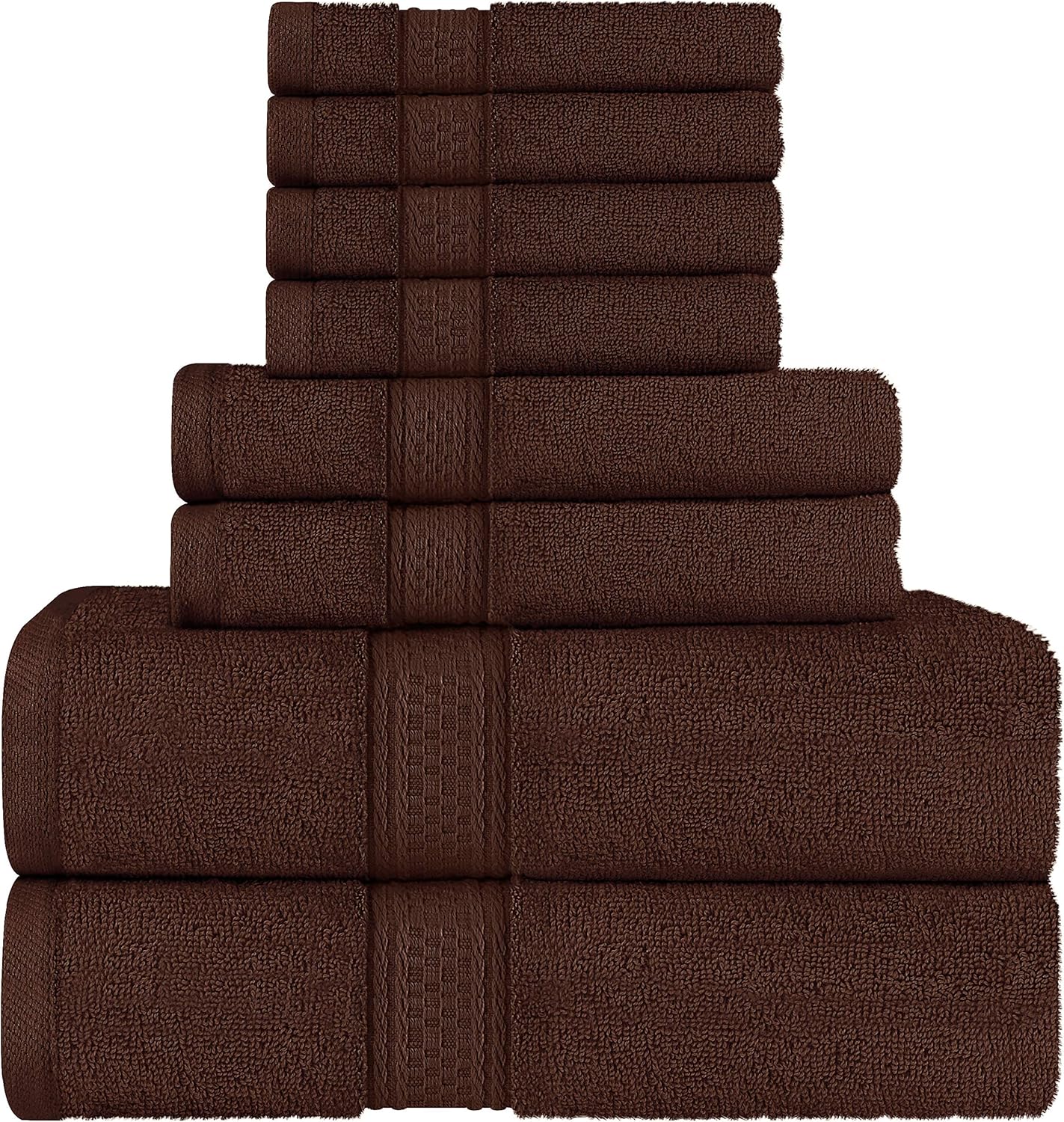Premium 8 Piece Towel Set (Dark Brown); 2 Bath Towels, 2 Hand Towels and 4 Washcloths Cotton
