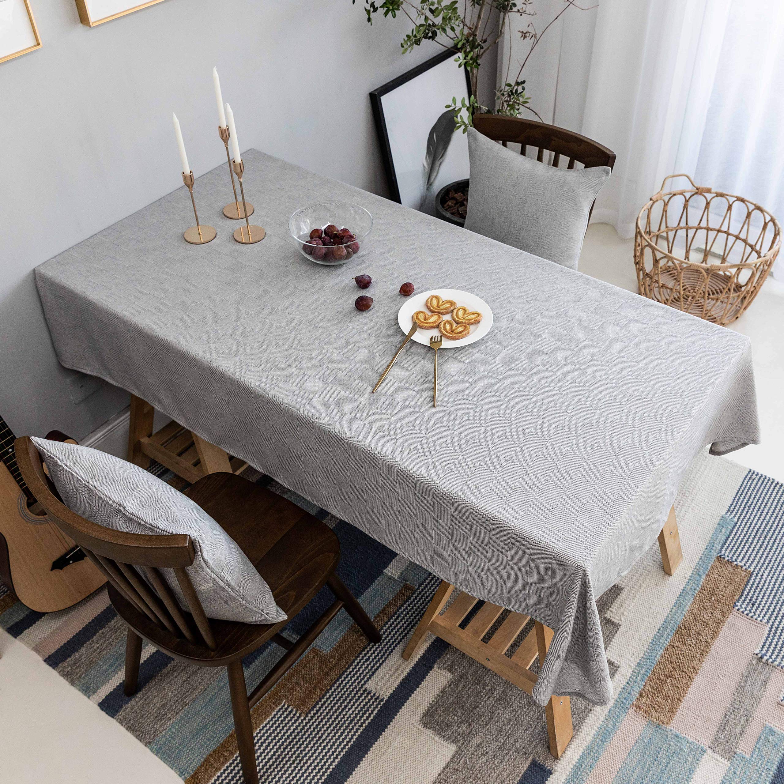 Home Brilliant Wipeable Table Cloth Rectangle, Solid Farmhouse Checker Grey Table Cloths, Indoor Outdoor Table Cover for Dining Table, 132x260cm, Light Grey