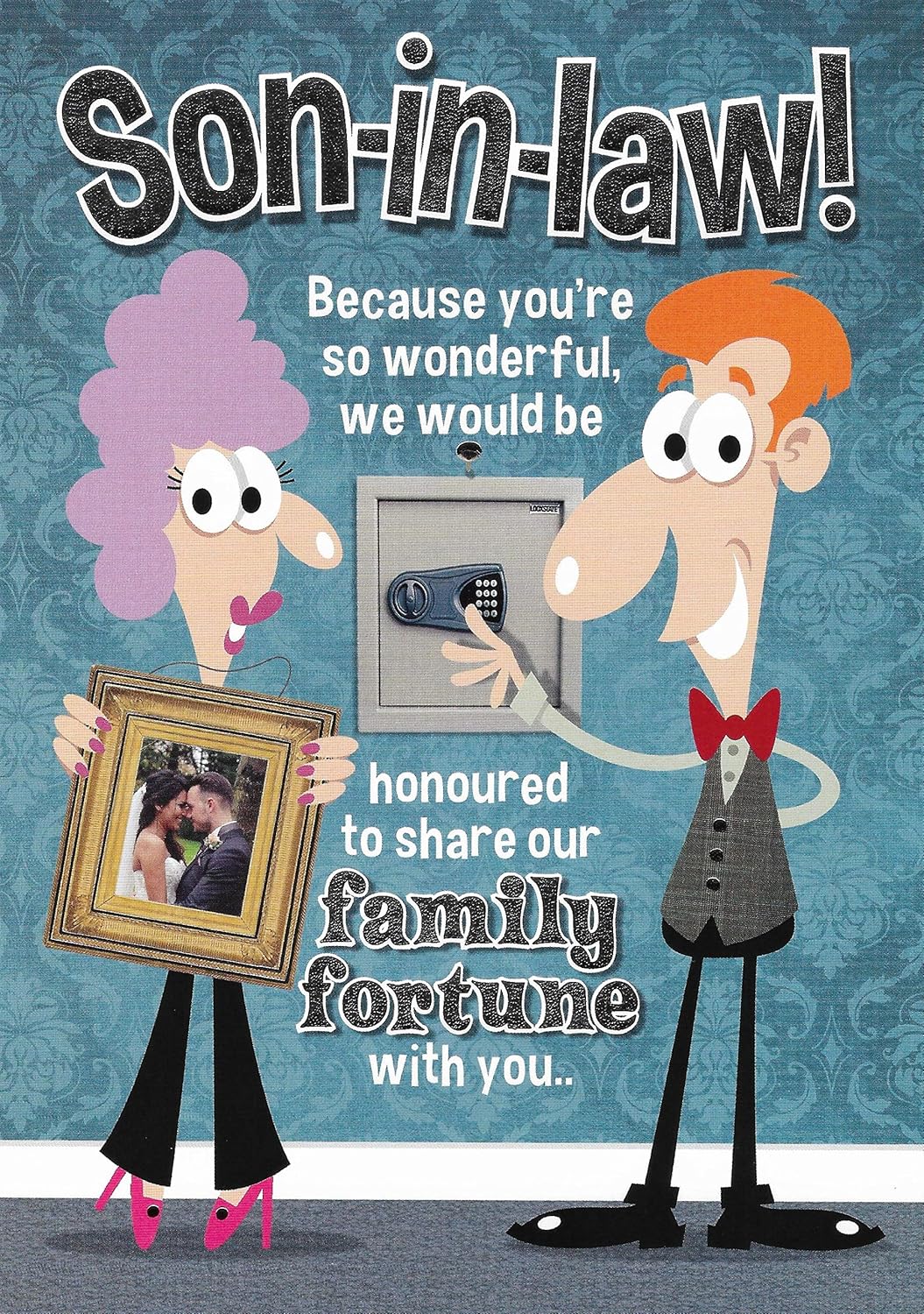Humorous Son-in-Law Birthday Card ~ Medium Size Card 9"x6", blue|black|oak|beige, 9 inch x6