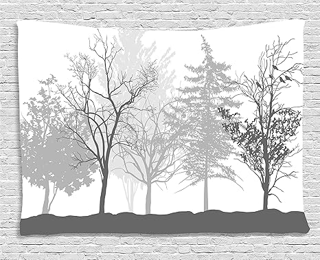 Ambesonne Nature Tapestry Silhouette Of Trees Forest Freshness Themed Woodland Branches Artful Image Wall Hanging For Bedroom Living Room Dorm