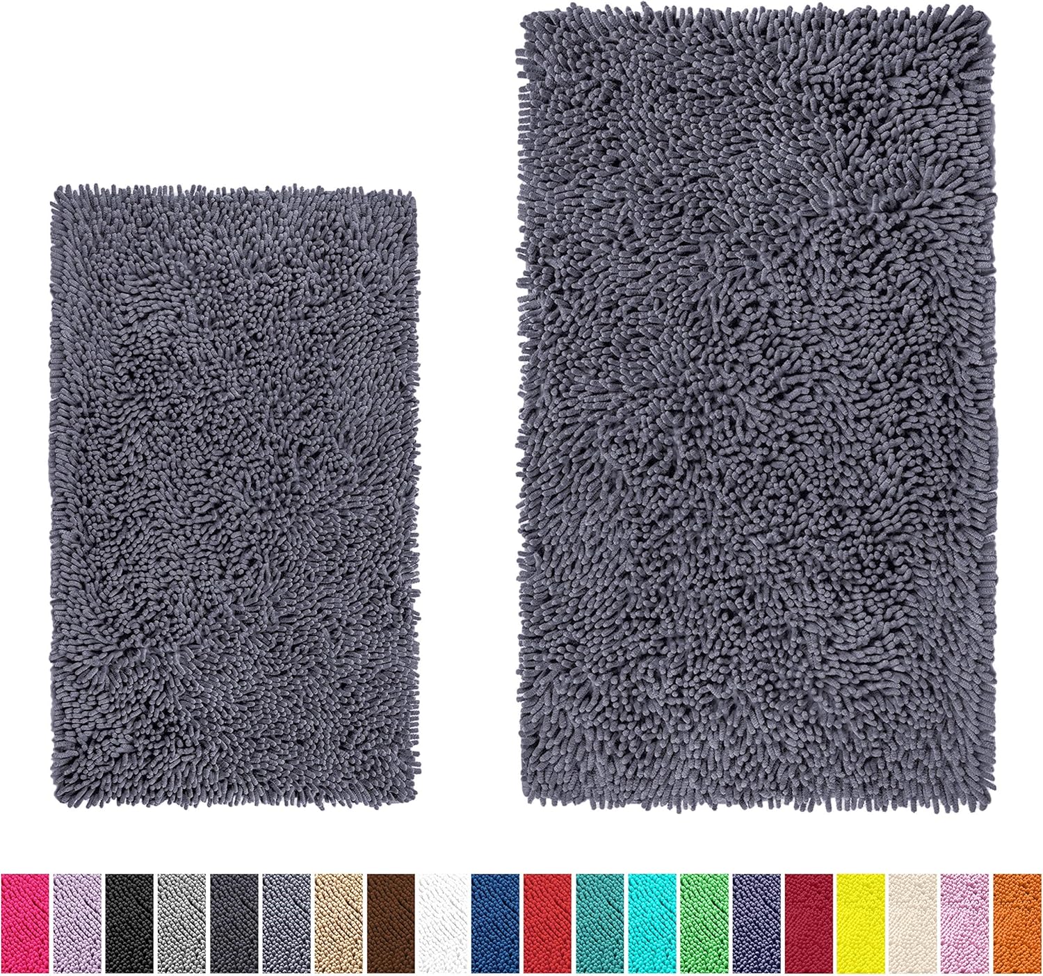LuxUrux Bathroom Rug Set–Extra-Soft Plush Bath mat Shower Bathroom Rugs,1'' Chenille Microfiber Material, Super Absorbent (Rectangular Set, Dark Grey): Home & Kitchen