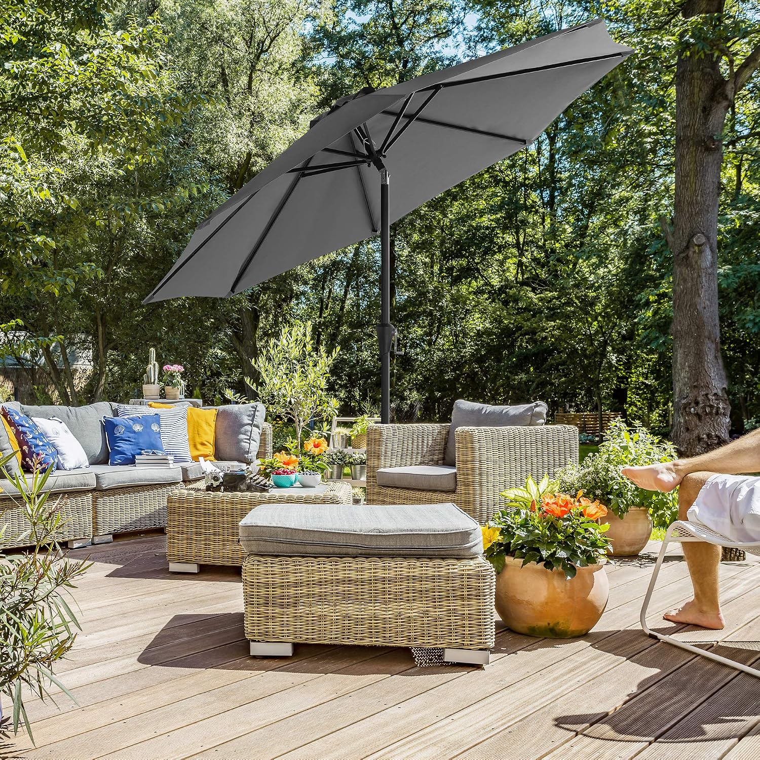 SONGMICS 2.7 m Garden Parasol Umbrella, UPF 50+, Sun Shade, 30° Tilt in 2 Directions - Image 3