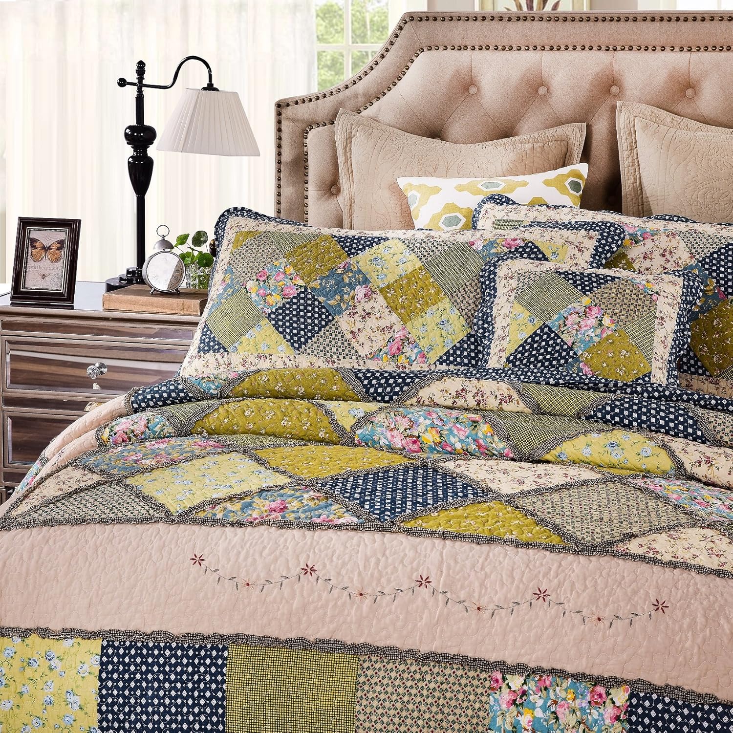 Tache Home Fashion DXJ10077-F 5 Piece Shower Patchwork Quilt Bedspread Set, Full