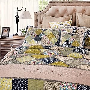 Tache Home Fashion DXJ10077-F 5 Piece Shower Patchwork Quilt Bedspread Set, Full