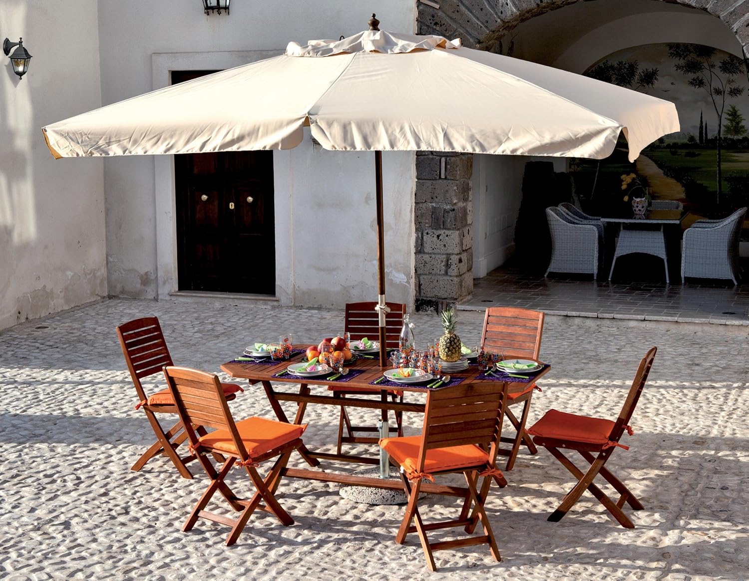 luxurygarden – Zusammenklappbarer Esstisch mit 6 Stühlen in legnobalau