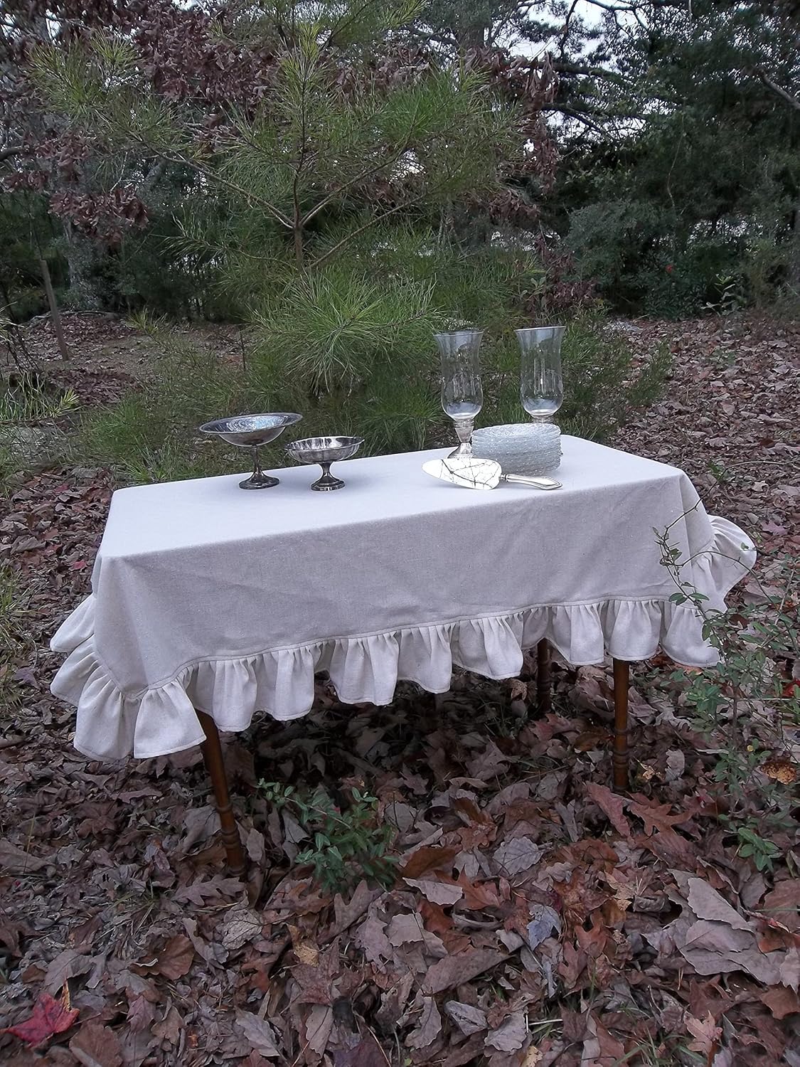 Ruffled Linen Tablecloth, Custom Sizes, Natural Linen