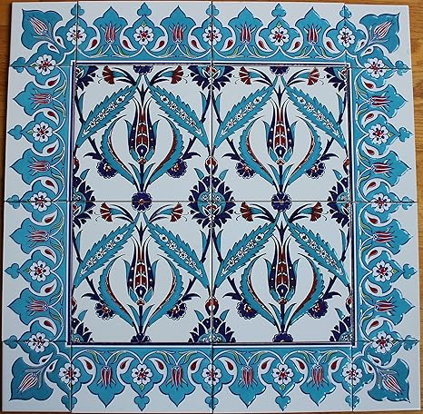 Amazon Anatolian Artifacts トルコ イズニク チューリップ フローラルパターン セラミックタイル 壁画パネル 24インチx24インチ インテリア オンライン通販