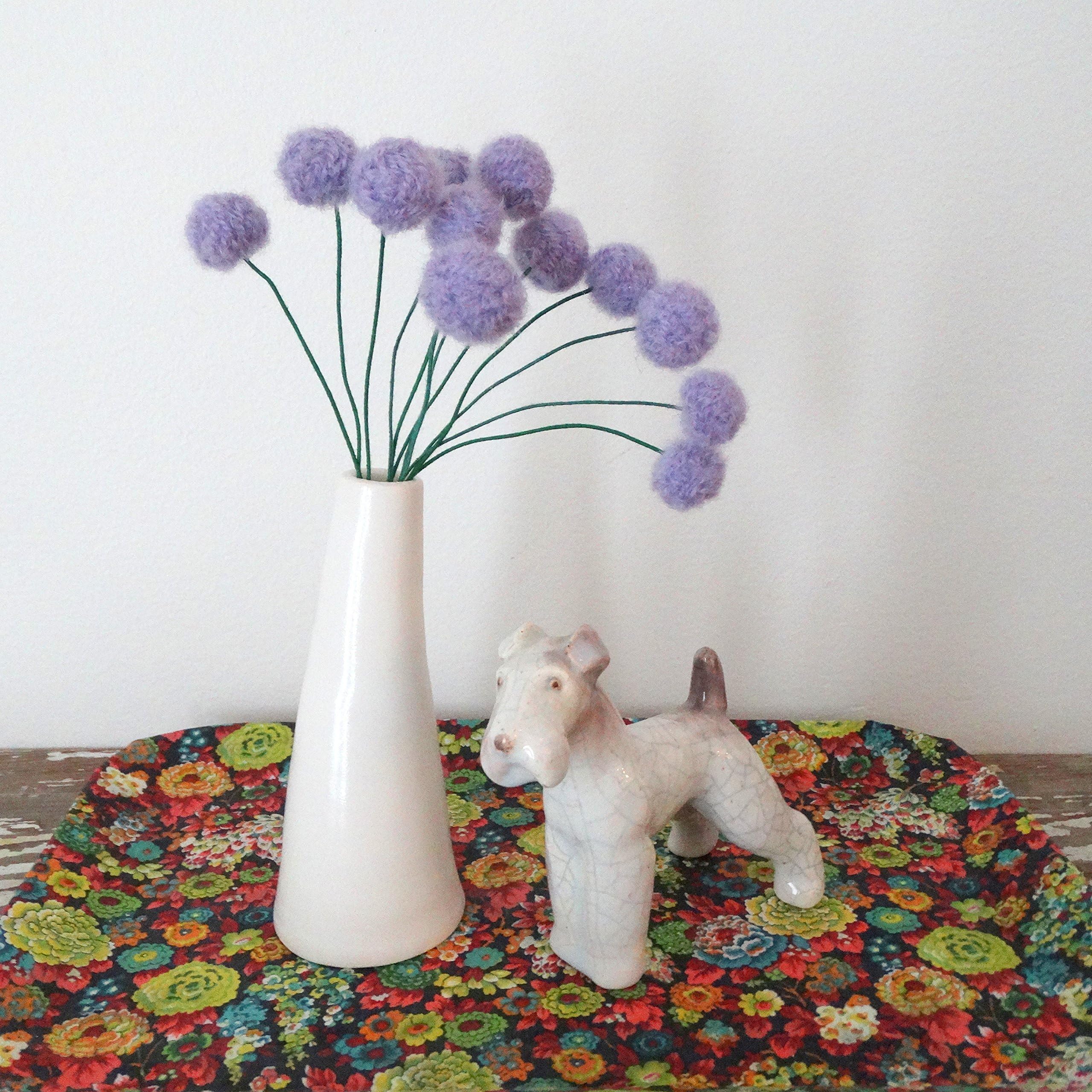 Purple Felt flowers - Lilac Lavender alpaca wool pom poms - Faux craspedia flower bouquet - Felt billy ball floral arrangement - Fuzzy felt balls