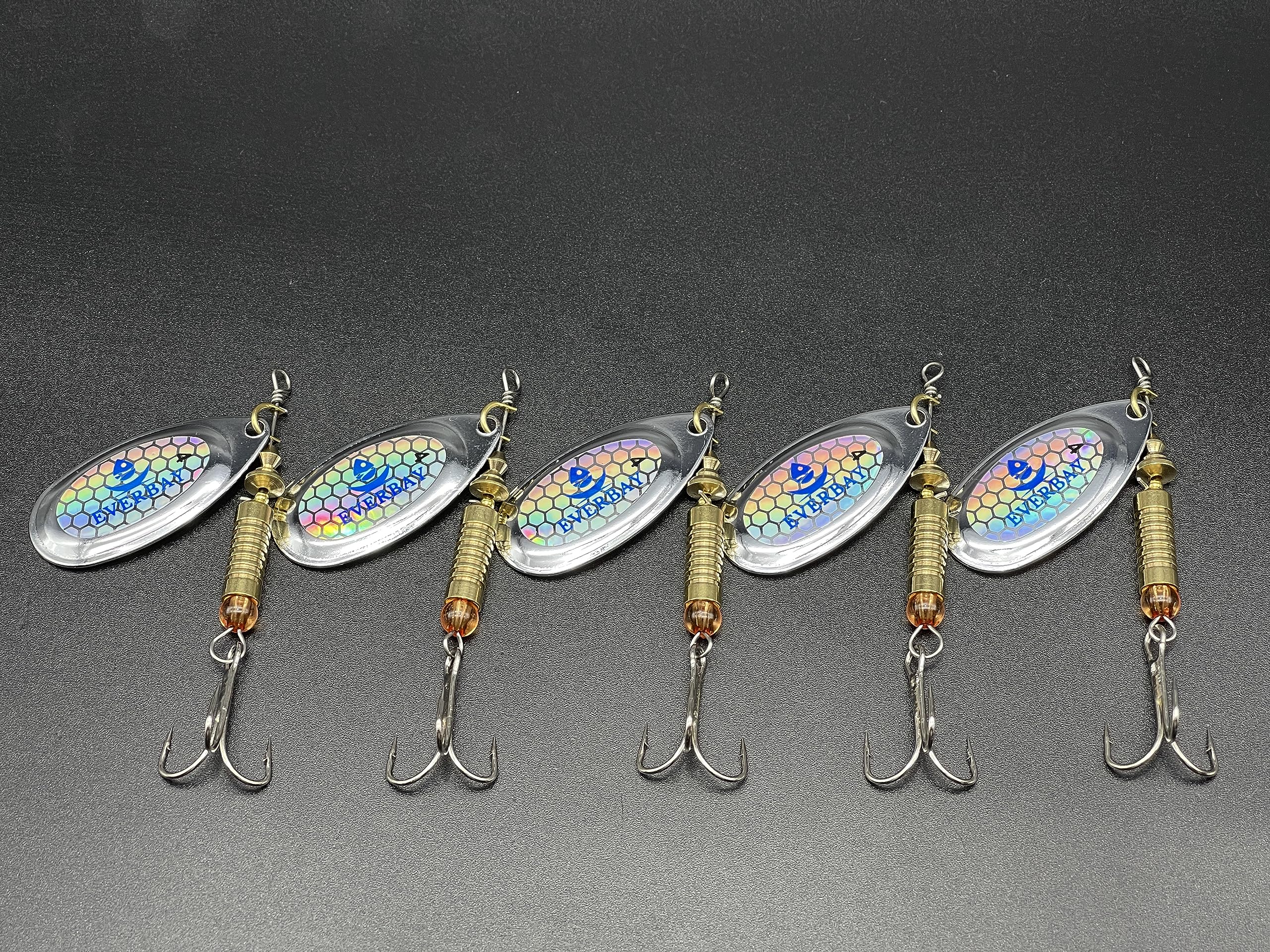 EVERBAY Fishing Spinners, Hard Fishing Lures, Long Cast Tackle, Sea Fishing, Metal Spinnerbait Freshwater and Saltwater for Spinning for Trout, Salmon, Perch, Pike, Bass, Pollock, size 4, set/5pcs