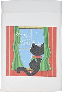 3dRose fl_155257_1 Merry Christmas - Cute Black Cat in Snowy Window Garden Flag, 12 by 18-Inch