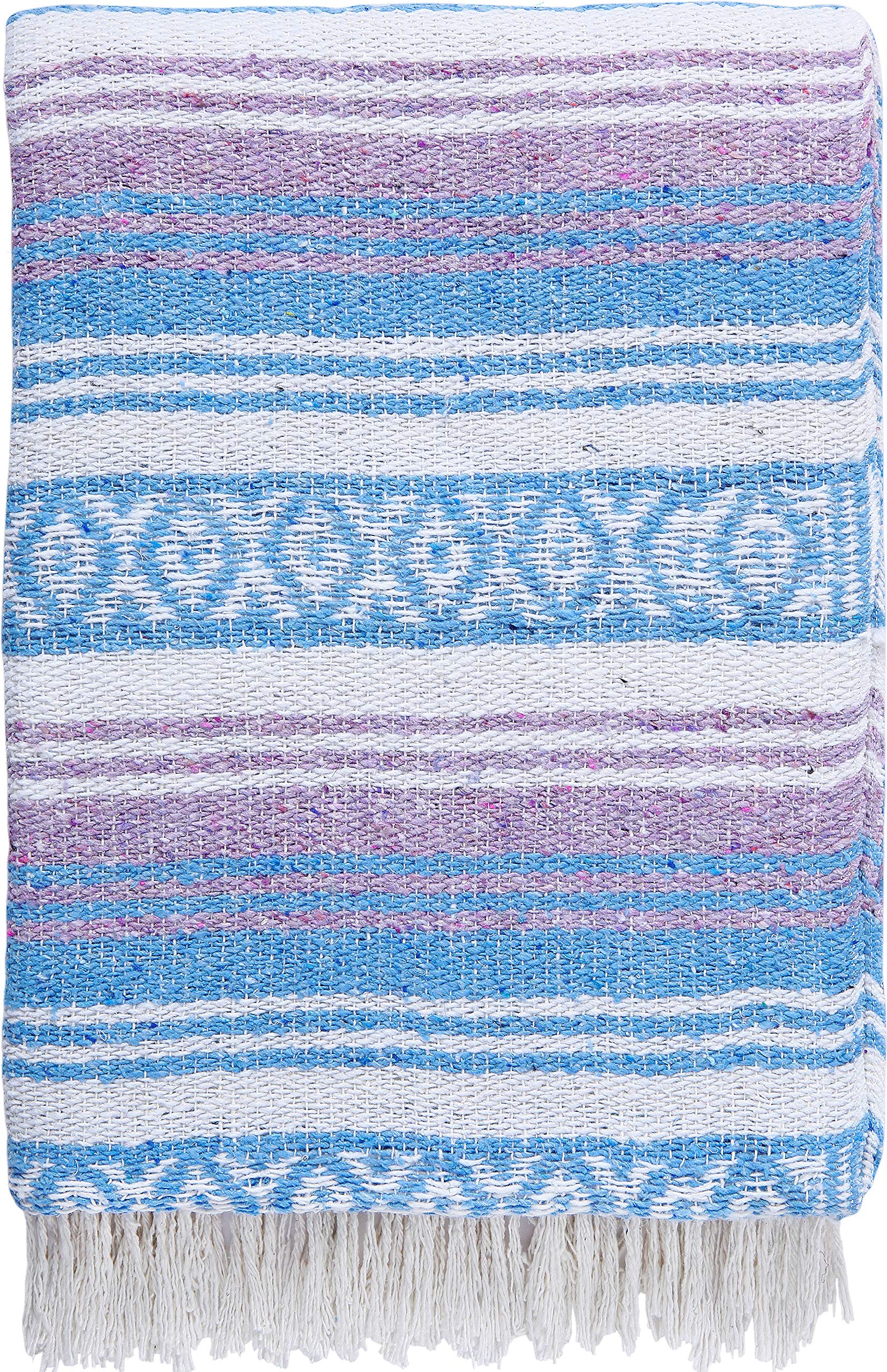 El Paso DesignsEl Paso Designs Boho Blanket | Soft Woven Mexican Meditation Falsa | Perfect for Boho Home Decor, Yoga Towel, Patio, Beach Blanket, Sofa, Couch Cover (Blue & Lavender)