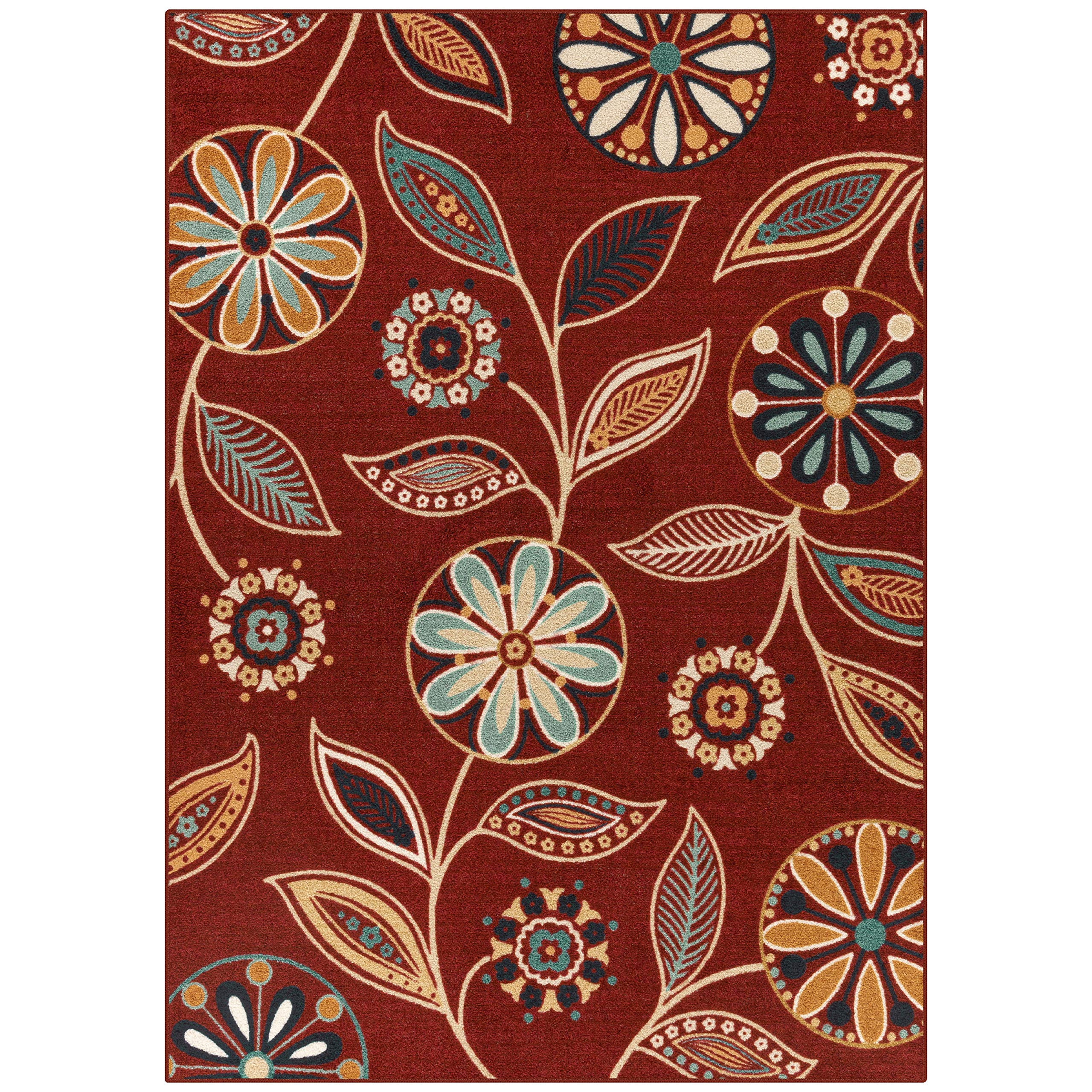 Photo 1 of Maples Rugs Reggie Floral Area Rug - Made in USA - Low Pile, Non Slip, Pet-Friendly Mat for Living Room, Bedroom, and Office, 7' x 10', Merlot