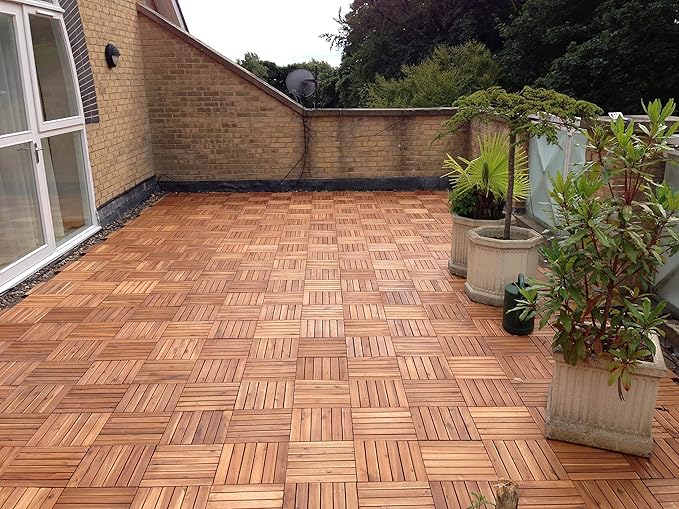 6 x Extra starkes Holz ineinander Terrassenfliesen Akazie Hartholz. Terrasse, Garten, Balkon, Hot Tub. 30 cm quadratisch Deck