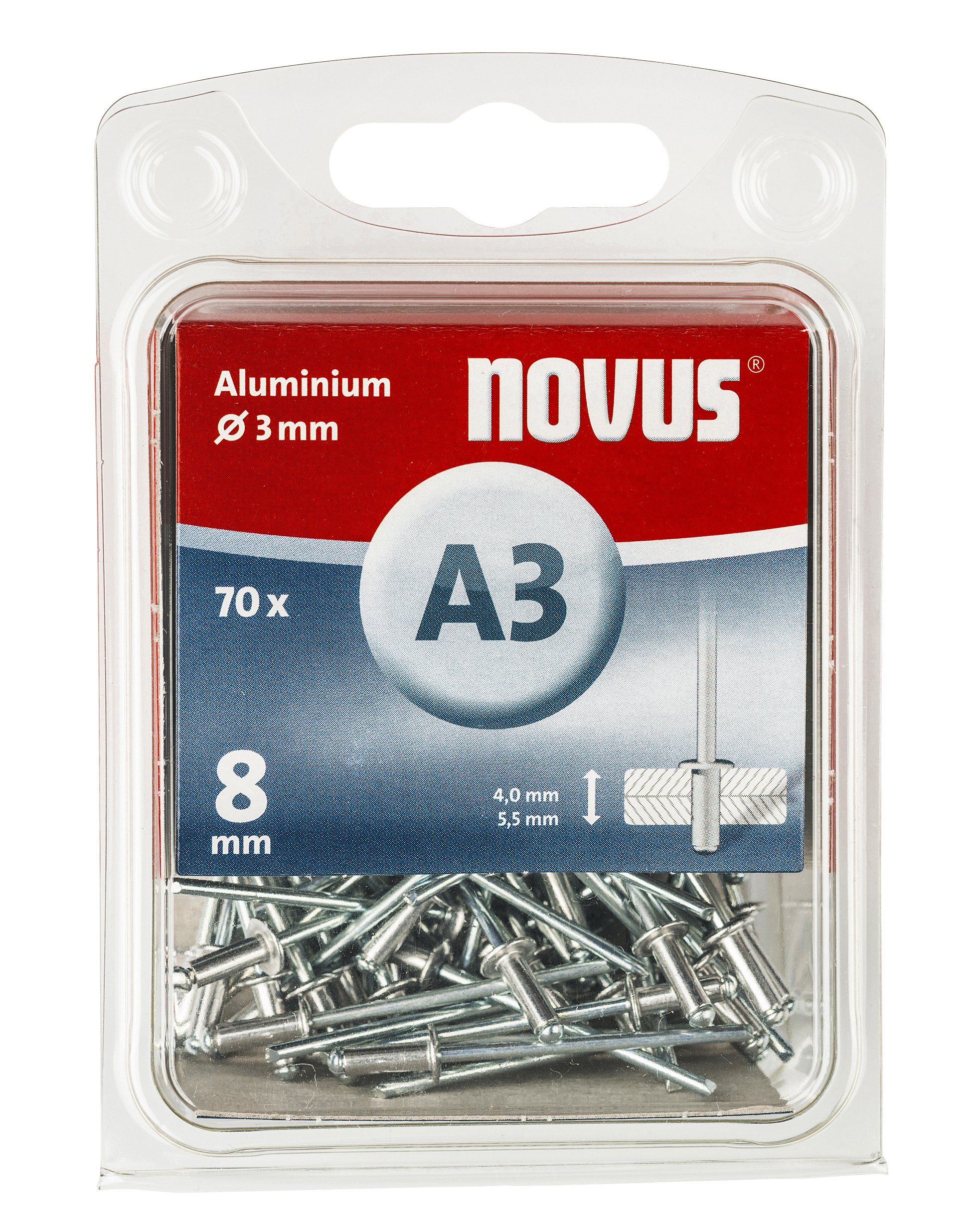 Novus 045-0029 Blind Rivets A 3 x 8 Aluminium Pack of 70