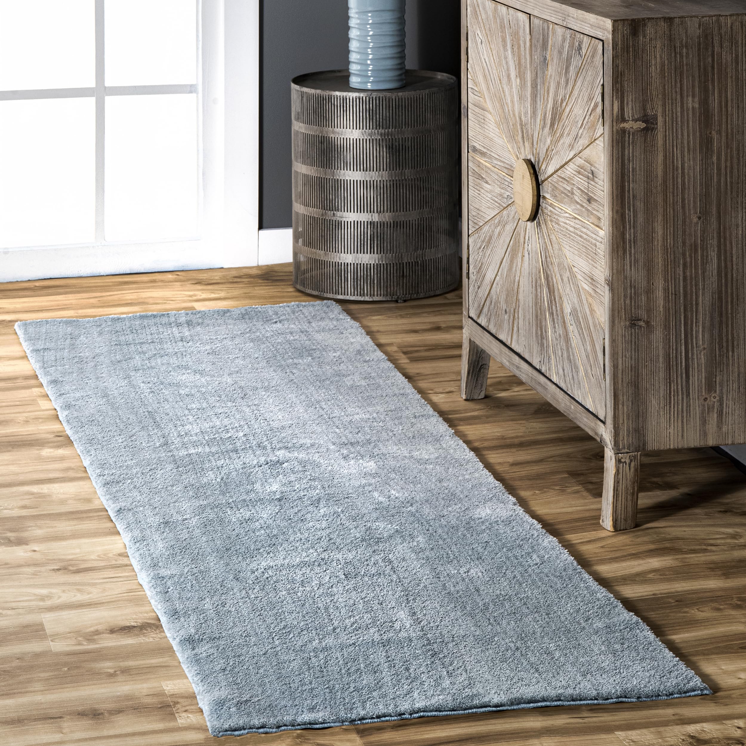 Photo 1 of nuLOOM 2' x 6' Cozy Plush SuperiorWash Area Rug, Machine Washable, Non-Slip, Soft Fluffy Shag Carpet for Living Room Bedroom Kids Room Nursery Home Decor, Loni Light Blue