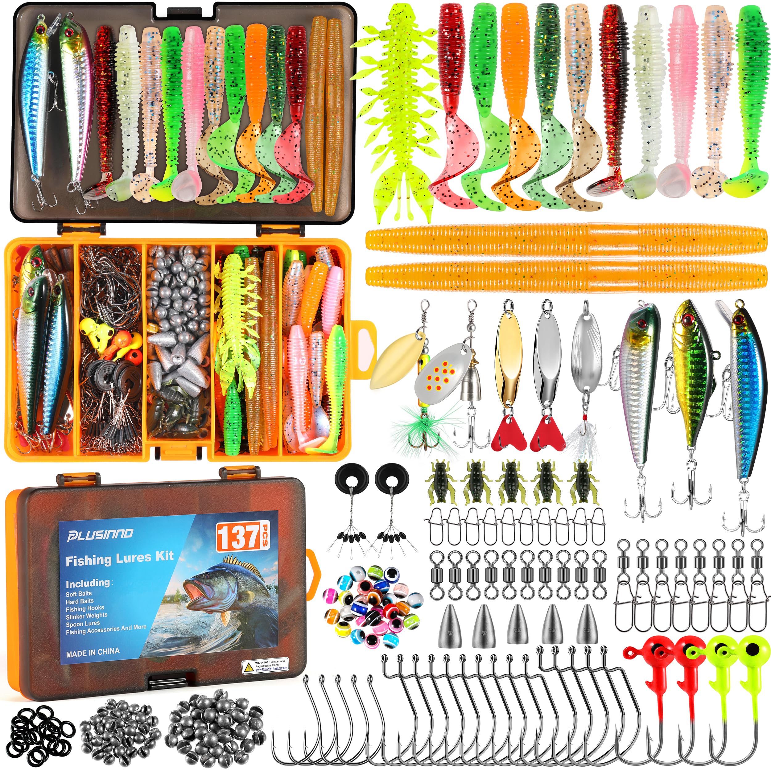 Photo 1 of PLUSINNO Fishing Lures, 137Pcs Tackle Box with Tackle Included, Crankbaits, Spoon, Hooks, Weights & Other Accessories, Fishing Bait Lure Gear Kit Gift for Men Bass Freshwater