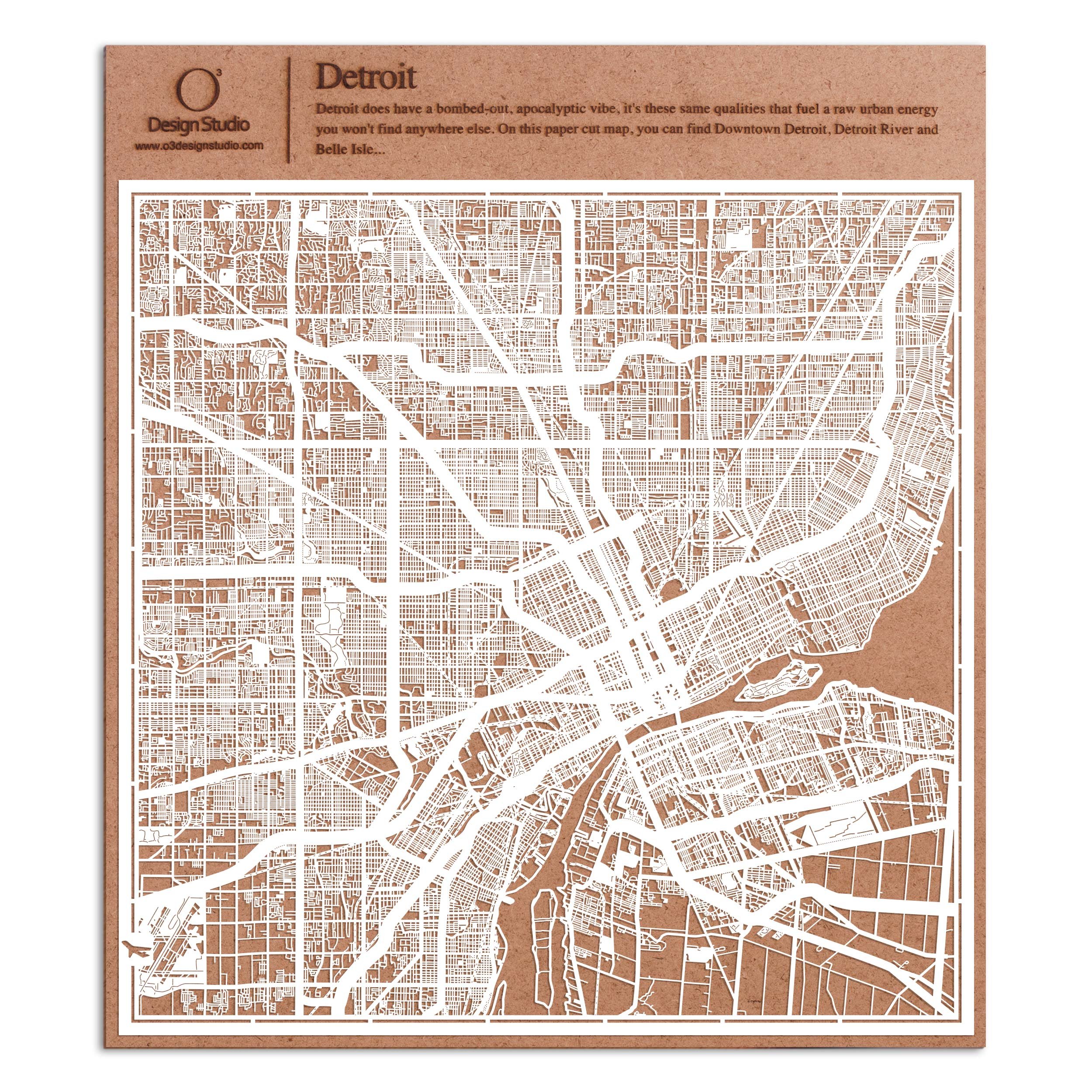 Detroit Paper Cut Map White 30x30 cm Paper Art — image 1