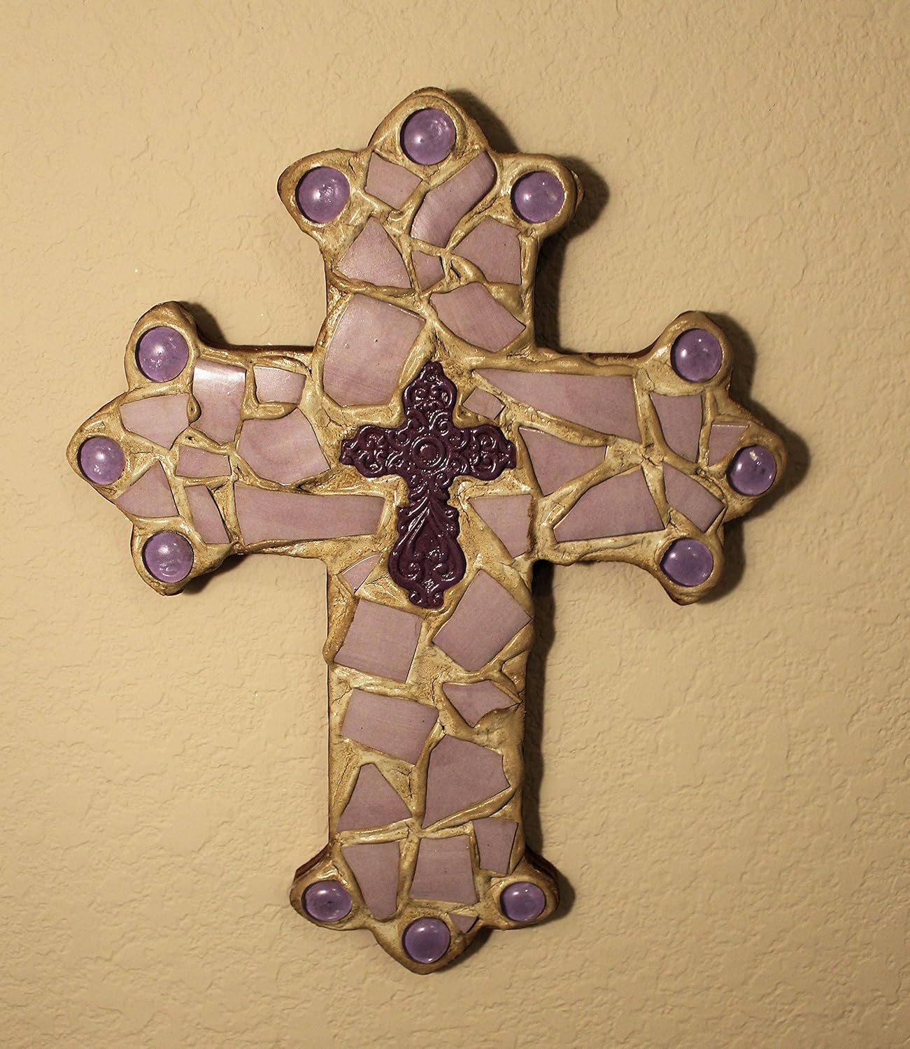 Collectible Mosaic Wall Cross, Item S201, 14 in. x 11 in., Lavender Color