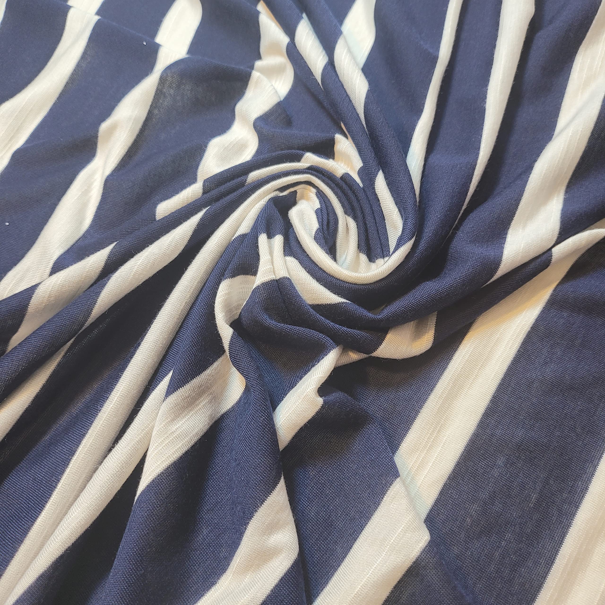 Soft Printed Cotton Jersey Stretch Knit T Shirt Baby Grow Craft Fabric Material 58" - 150 cm Wide Sold As 1 Meter Pre - Cut Lengths (Navy Cream Melange Stripe #2)