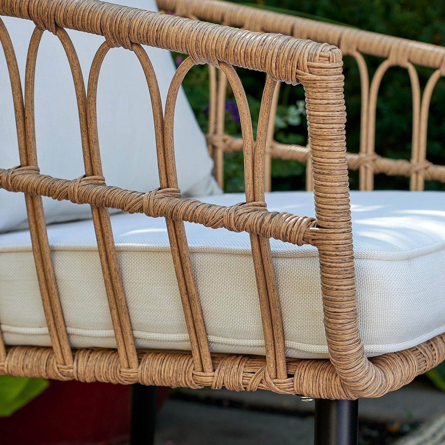 Quality Outdoor Living 65-YZ03HM Hermosa 3 Piece Chat Set, Tan Wicker + Linen Cushions : Garden & Outdoor