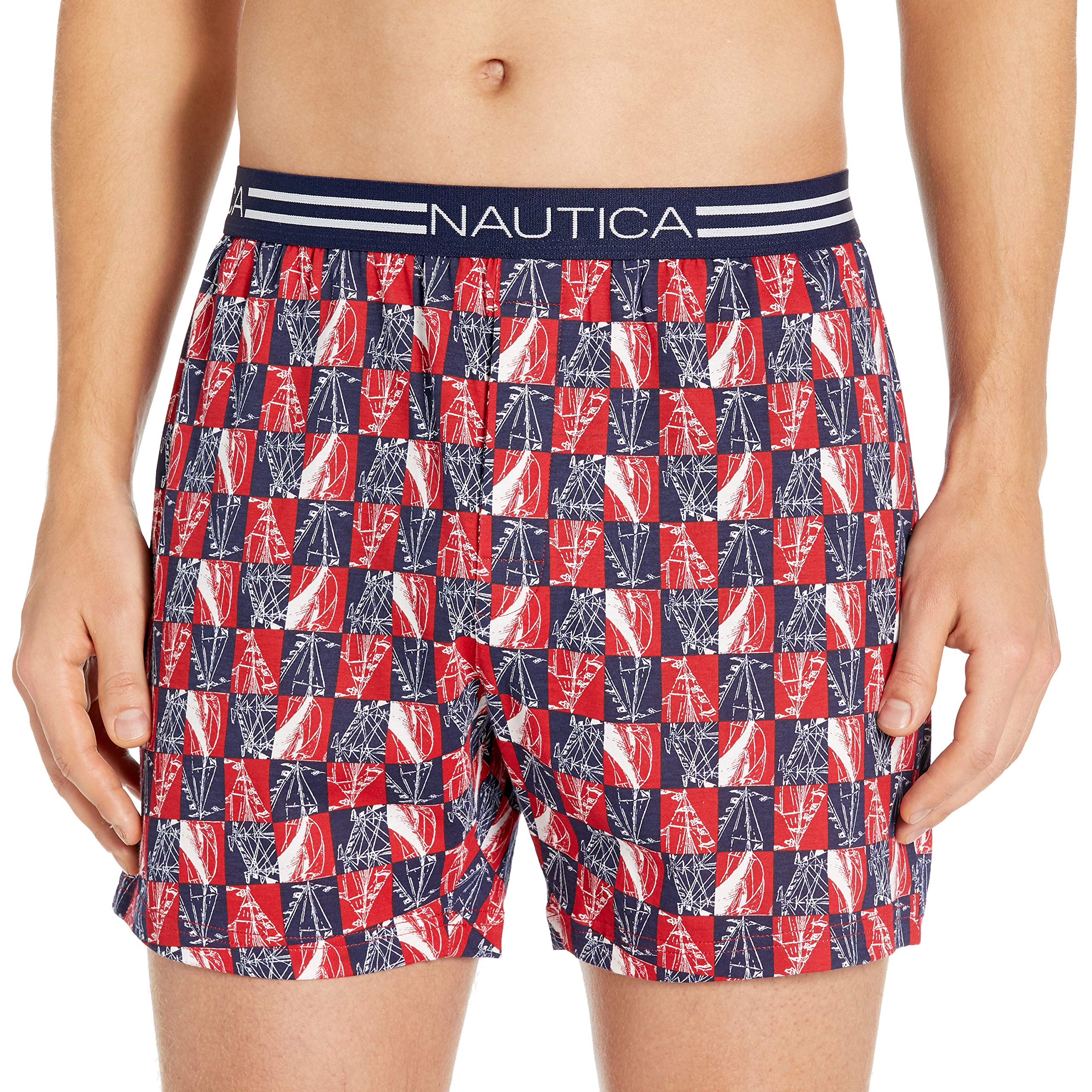 Nautica Men's Classic Cotton Exposed Waistband Knit Boxer. Nautical