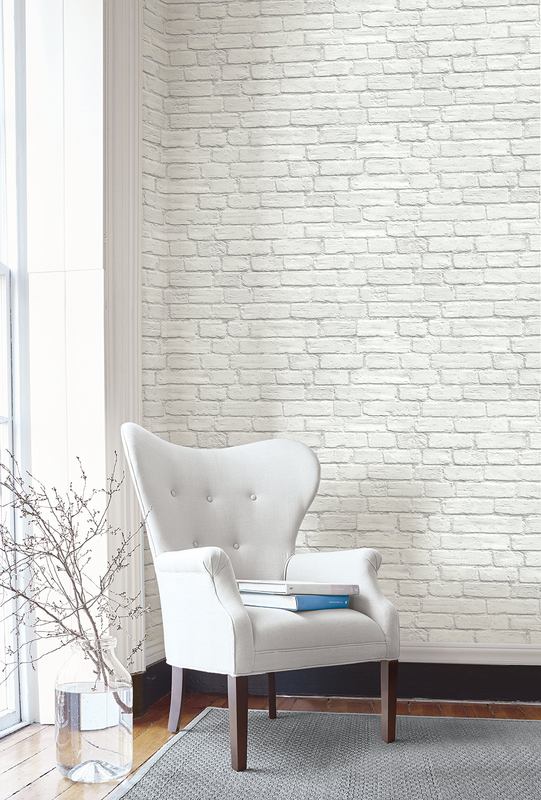 NextWall Vintage Whitewashed Brick Peel and Stick Wallpaper